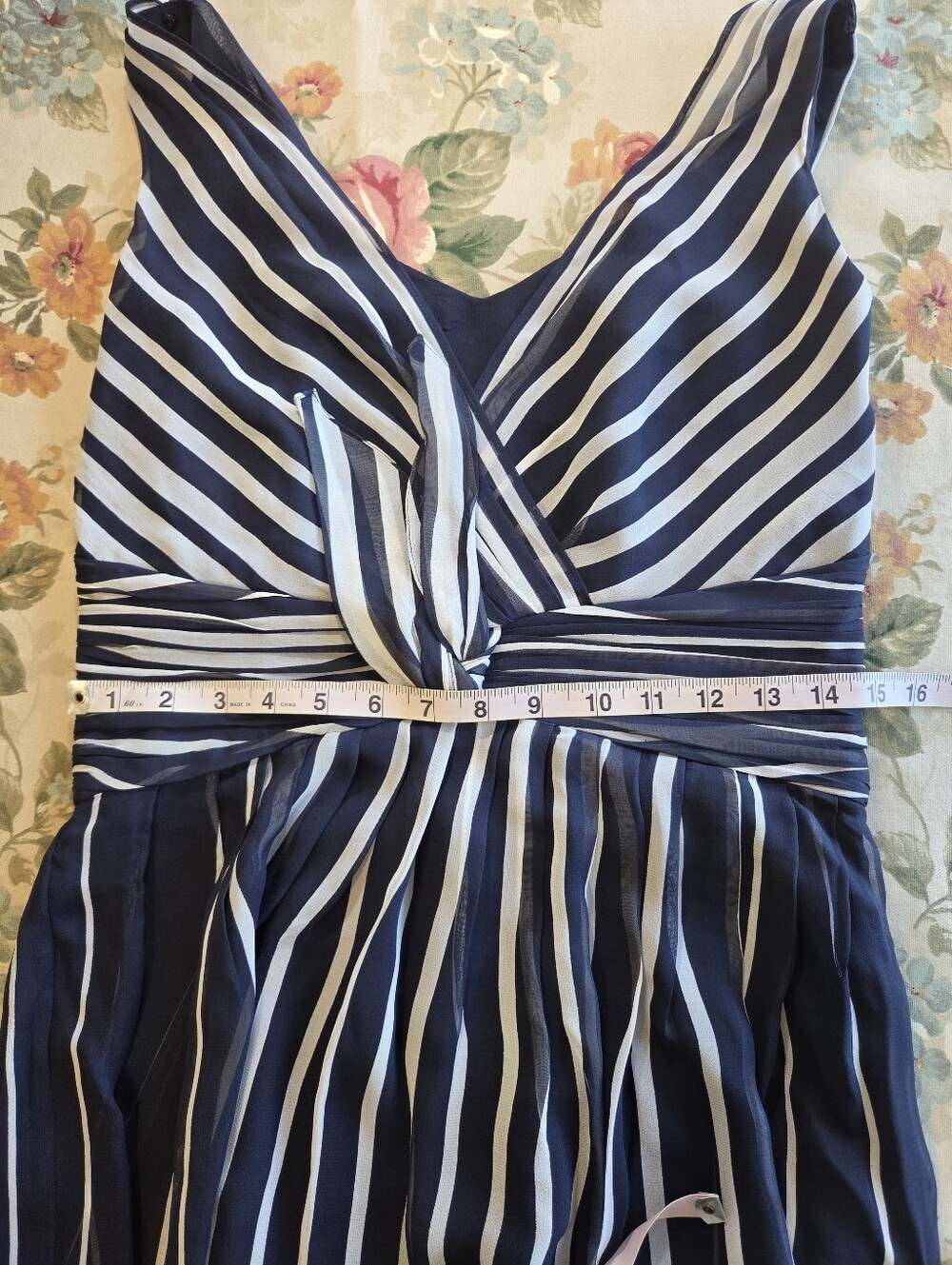Ann Taylor 100% Silk Navy and White Striped V-Neck Dress Women's 6 NWT - Picture 15 of 16